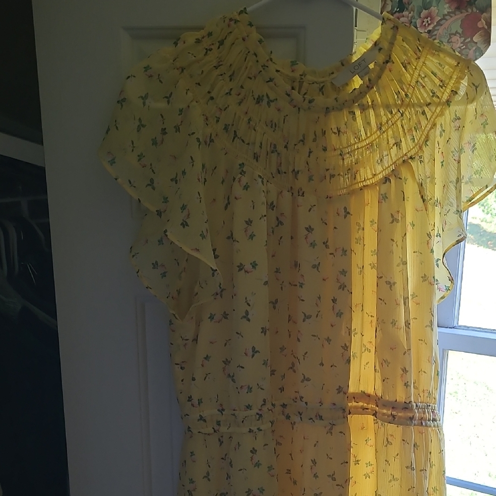 LOFT Yellow Floral Maxi Dress